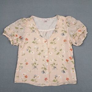 Philosophy‎ Republic Blouse Womens Medium Peach Floral Peasant Top Button Up